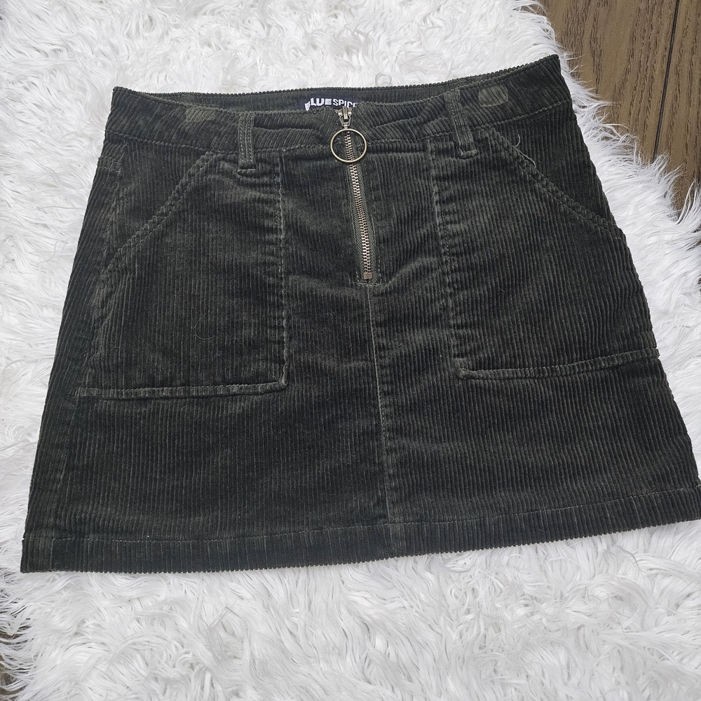 Blue Spice Dark Green Corduroy Mini Skirt